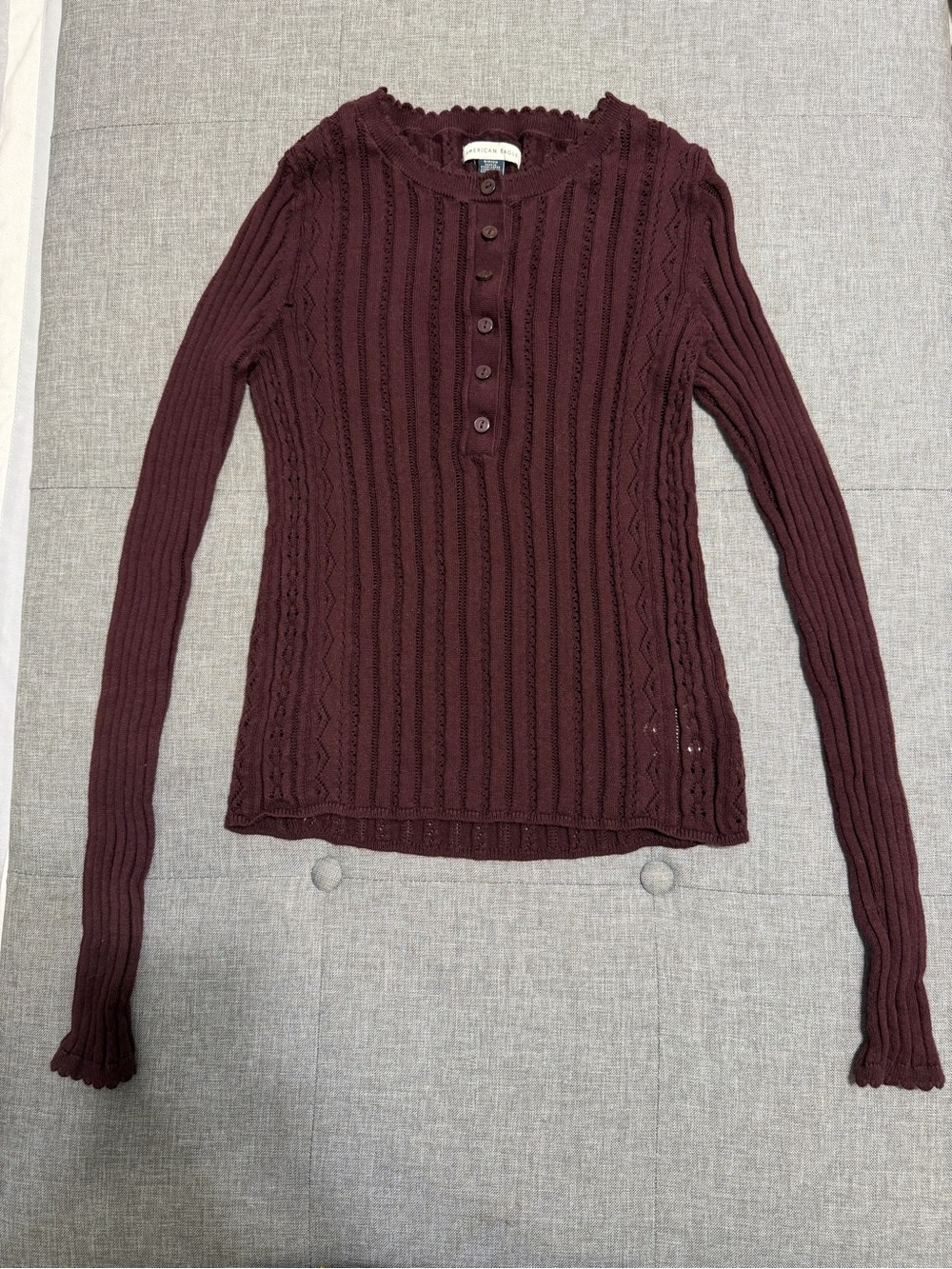 American Eagle Outfitters Burgundy Ribbed Henley Sweater